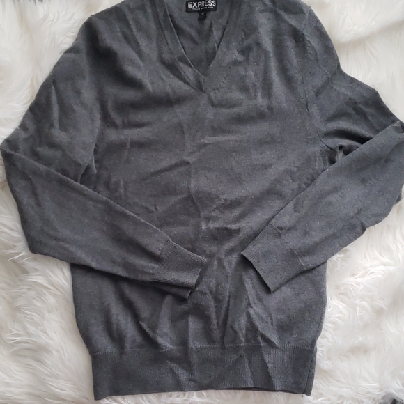 Express Italian Merino Wool Gray V Neck Sweater